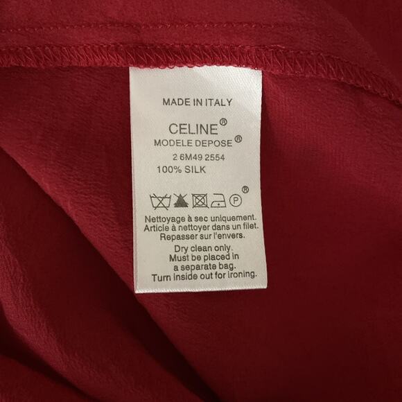 Celine Red Silk Top Blouse Front Tie Knot Round Neck Short Sleeve Italy S - Picture 7 of 8